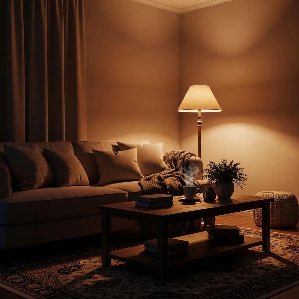 Cozy living room with flickering lights highlighting electrical issues