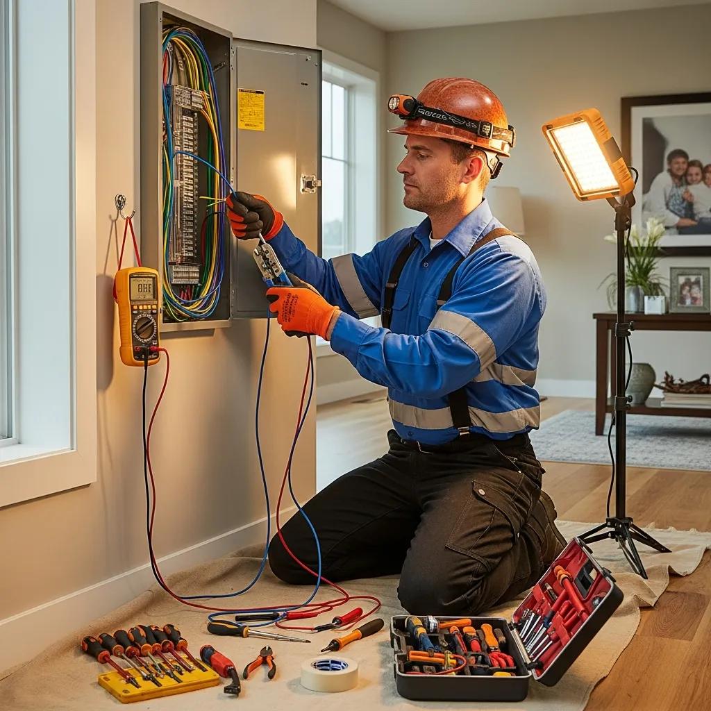 Electrician working on a residential electrical panel in Kansas City