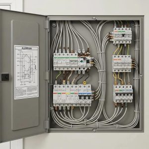 Residential electrical panel with aluminum wiring highlighting safety concerns