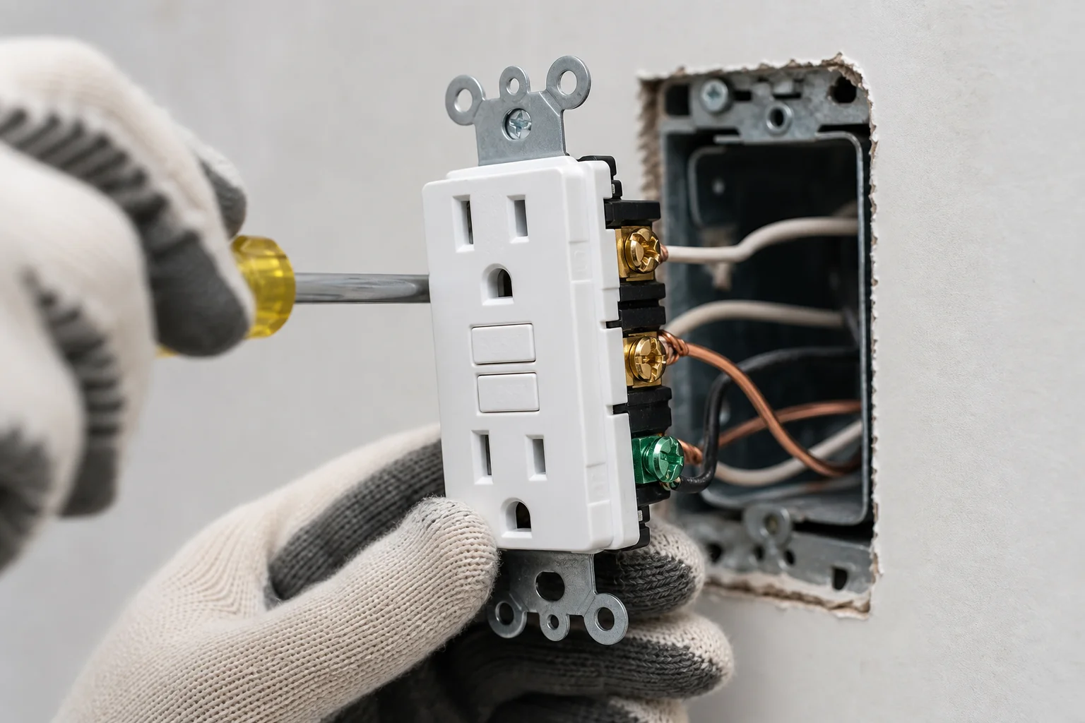 GFCI outlet installation cost in Kansas City, licensed electrician testing a ground fault outlet